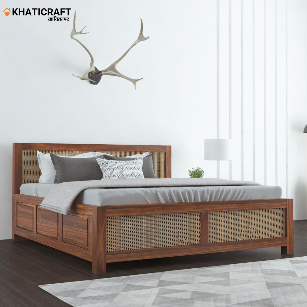 Buy solid sheesham wood bed online with storage in platform design