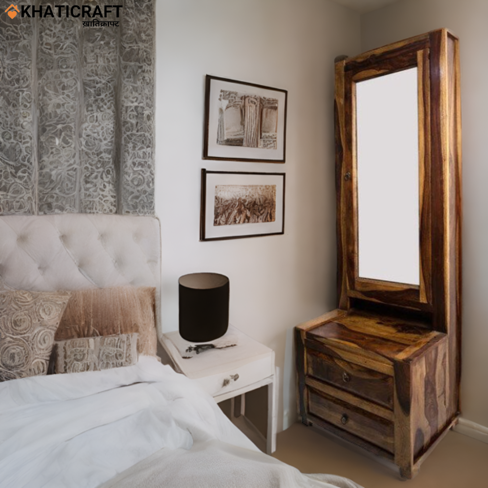 Buy Stylish Wooden Dressing Table With Drawer | Modern Oval Mirror Table  For Home & Bedroom Online - Ikiru